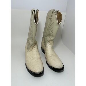 Acme Mens Ostrich Print Leather Western Cowboy Boots Bone Style 13128‎ Size 4